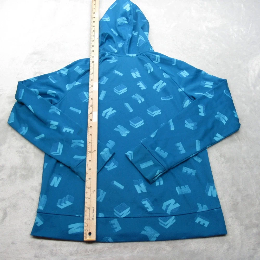 Nike Therma-FIT Hoodie Youth‎ XL Sea Blue Center Swoosh Pullover Sweatshirt AOP